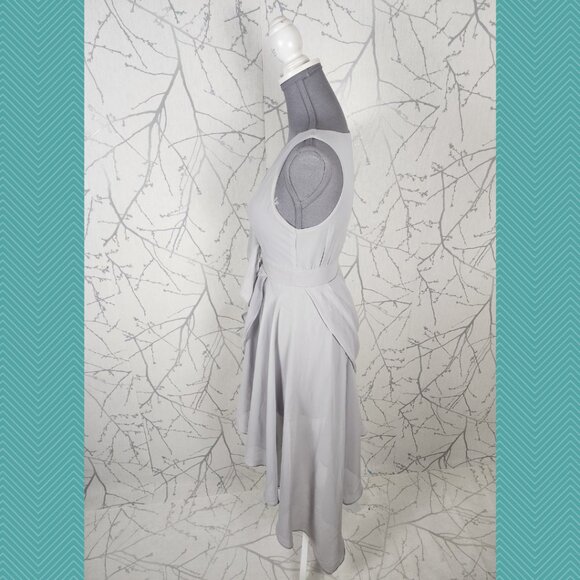 Lulu's Light Gray Pleated Ruffle Asymmetrical High Low Dress - Picture 2 of 4